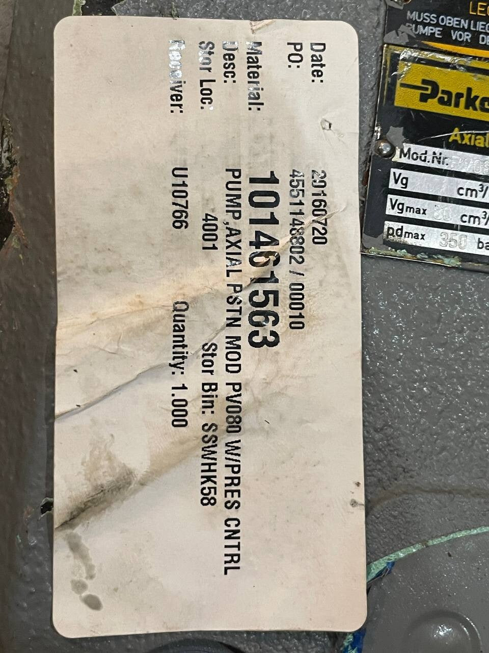 Parker PUMP AXIAL PISTON PV080R1KDS1N HYDRAULIC PUMP