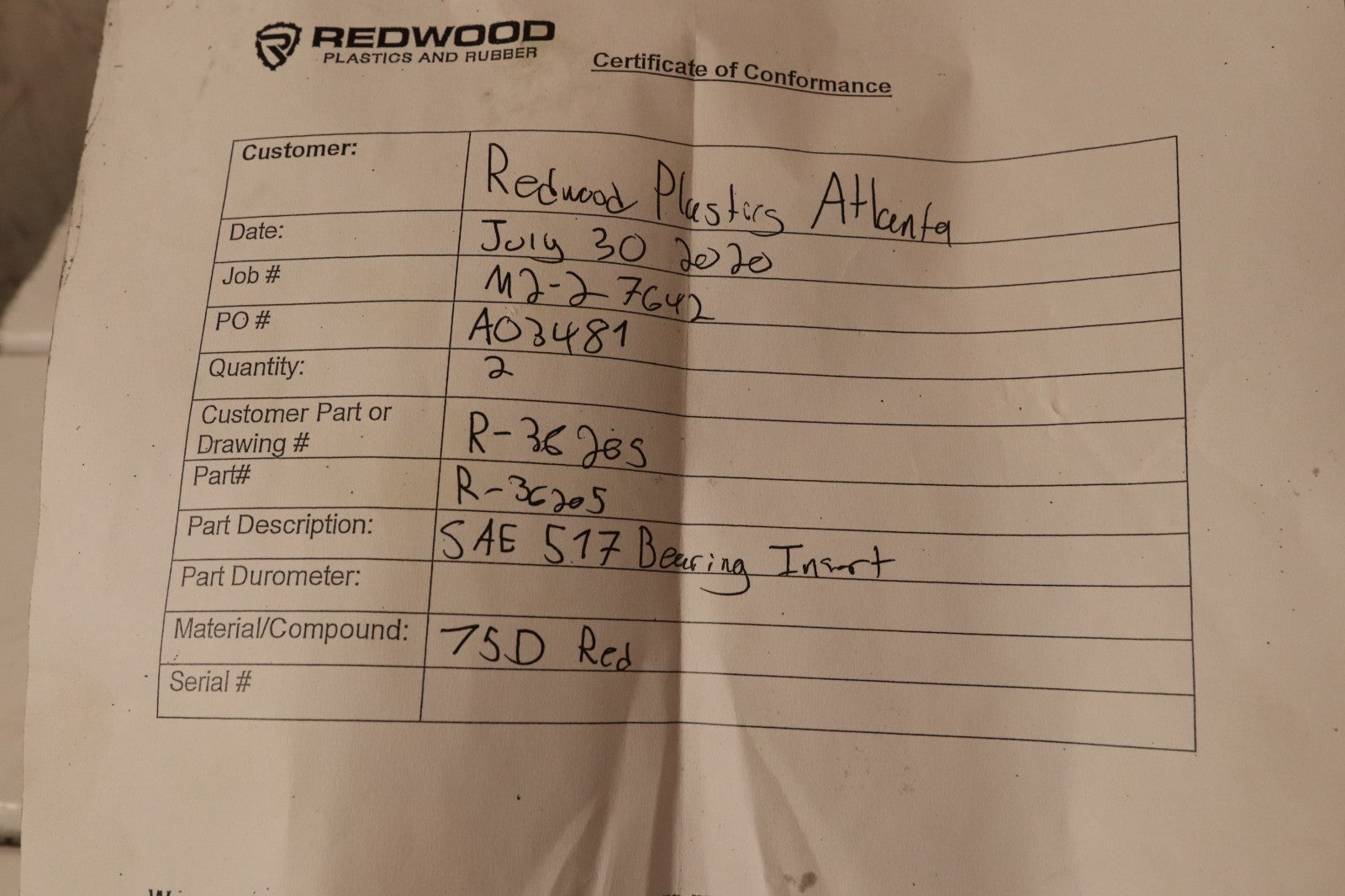 Redwood Plastics SAF 517 Split-Block Bearing Housings R-36205 750 Red