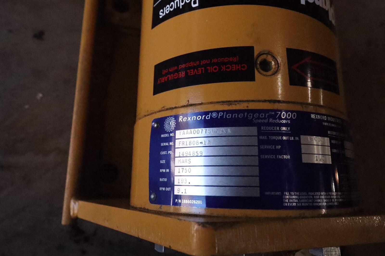Rexnord Planetgear 7000 Mars Speed Reducer YAAA007750X1XA