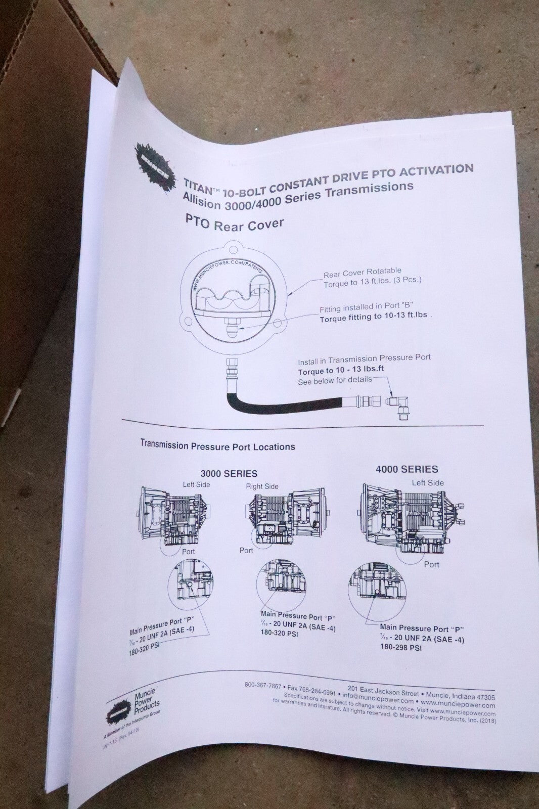 Muncie model A30 Power Take Off PTO Allision 3000&4000 Series A30-A1008-MX3X4PX